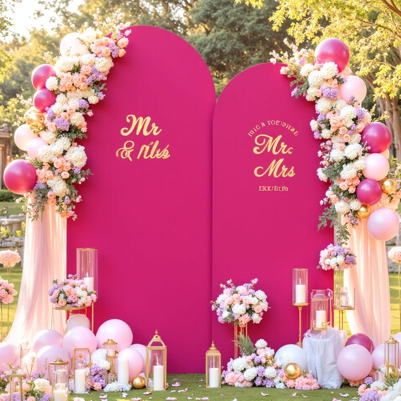 Suppromo Hot Pink Arch Cover 2 Set-7.2FT, 6FT Arch Backdrop Cover Spandex Fitted Wedding Arch Stand Covers for Bridal Shower Baby Shower Birthday Party Ceremony Banquet Photo Background Decorations - Image 3